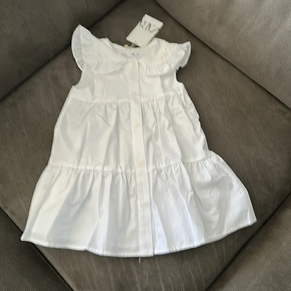 ZARA Kids White Tiered Dress with Embroidered Collar NWT Size 3T 4T